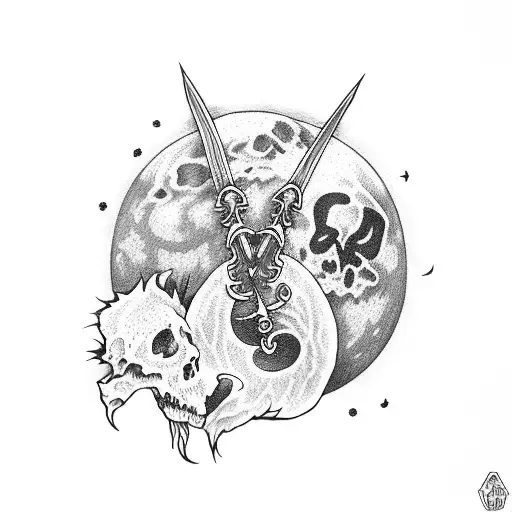 Grim reaper's scythe under the moon tattoo design idea