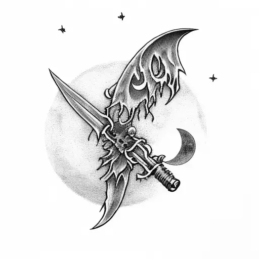 Grim reaper's scythe with the moon tattoo design idea