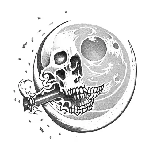 Moon with grim reaper's scythe tattoo design idea