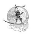 Moon with grim reaper's scythe tattoo design idea