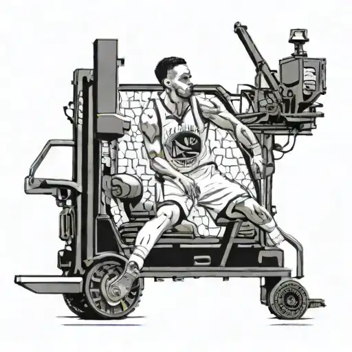 Design a tattoo combining a Steph Curry jersey and a forklift in a creative way tattoo design idea