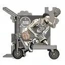Design a tattoo combining a Steph Curry jersey and a forklift in a creative way tattoo design idea