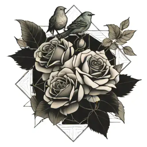 Roses and Birds together with geometric tattoo design idea