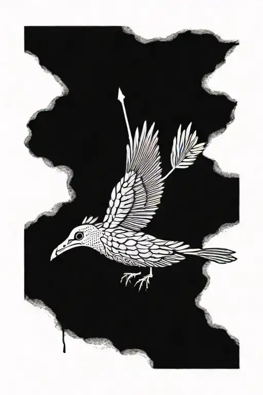 a slightly dark tattoo that shows an arrow piercing an anatomical heart and a guinea fowl tattoo design idea