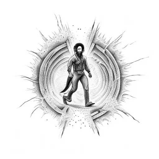 Man walking out of hell fire and walking to paradise tattoo design idea