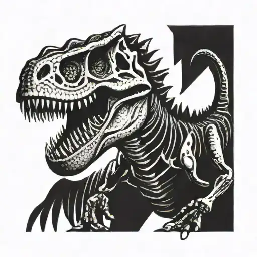 dinosaur, half skeleton, roars tattoo design idea