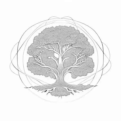 Tree of life intertwined with a winding river symbolizing the cycle of life and death tattoo design idea