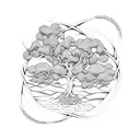 Tree of life intertwined with a winding river symbolizing the cycle of life and death tattoo design idea