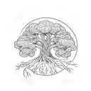 Tree of life intertwined with a winding river symbolizing the cycle of life and death tattoo design idea