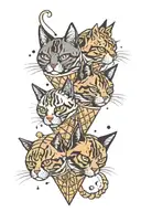 3 cat heads in a waffle cone melting with circles intertwined within tattoo design idea