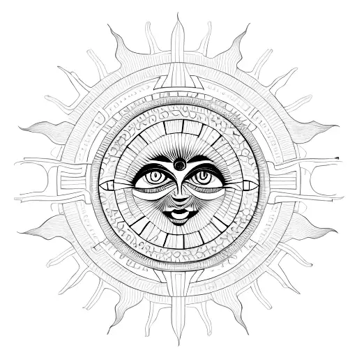 sun with patterns , hints of power, love, luck designs with a hidden mention of the date 29th April tattoo design idea