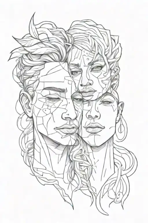 two faces, one happy and  theother sad tattoo design idea