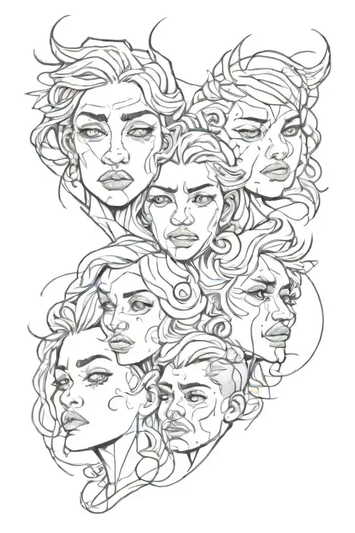  3 united faces one happy, the other angry and the sad tattoo design idea