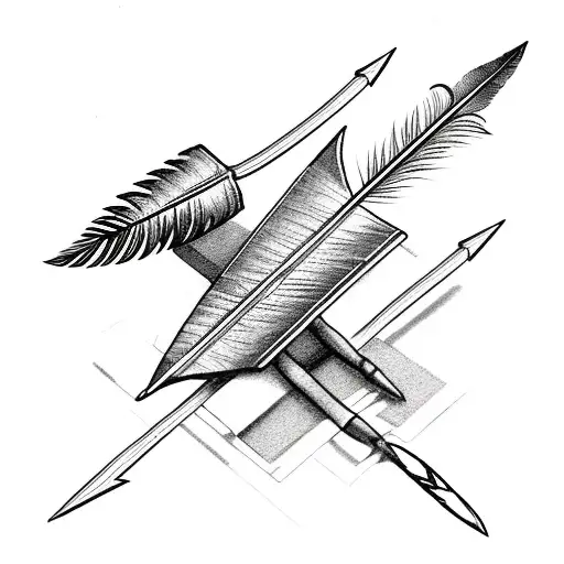 mended arrow with feather tattoo design idea