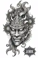 gemini and oni mask tattoo design idea