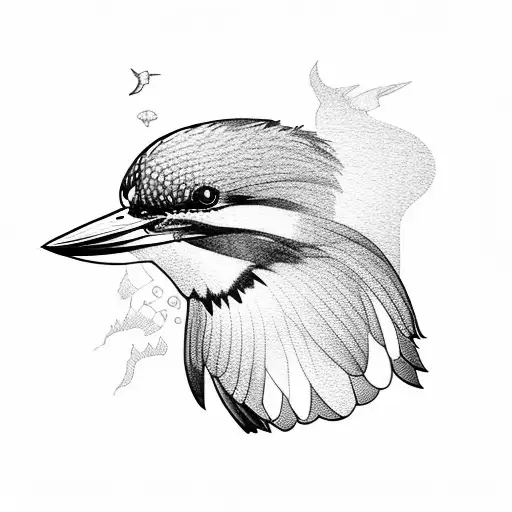 A majestic kingfisher perched on a wrench, symbolizing the harmony between nature and engineering tattoo design idea