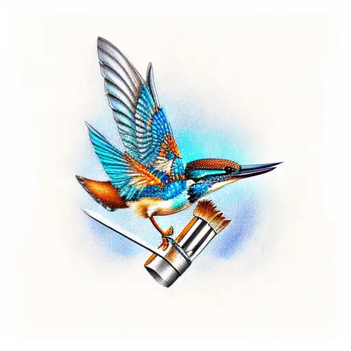 A majestic kingfisher perched on a wrench, symbolizing the harmony between nature and engineering tattoo design idea