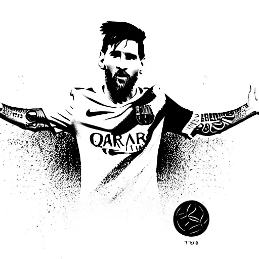 Messi levantando la playera del barca con todos sus trofeos tattoo design idea