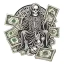 santa muerte holding a Draco with a stack of cash  tattoo design idea