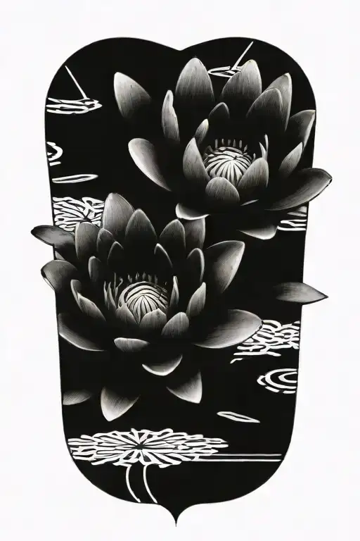 water lily with cog tattoo design idea