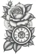 rose with clock tattoo design idea