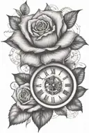 rose with clock tattoo design idea