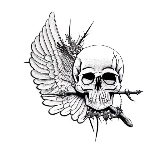 Raven with skull and thorns tattoo design idea