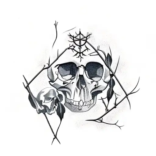 Raven with skull and thorns tattoo design idea