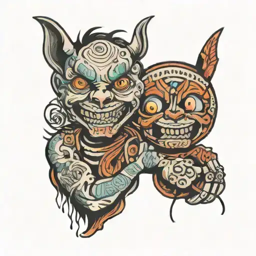 The Chumbley shows a middle finger on both hands and smiles evilly tattoo design idea