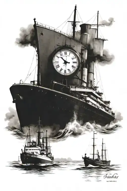 Generate me a tattoo with the Titanic, the route, and the time when it sank tattoo design idea