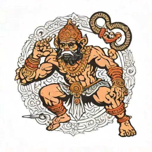 herioc angry Hanuman with his gada   tattoo design idea