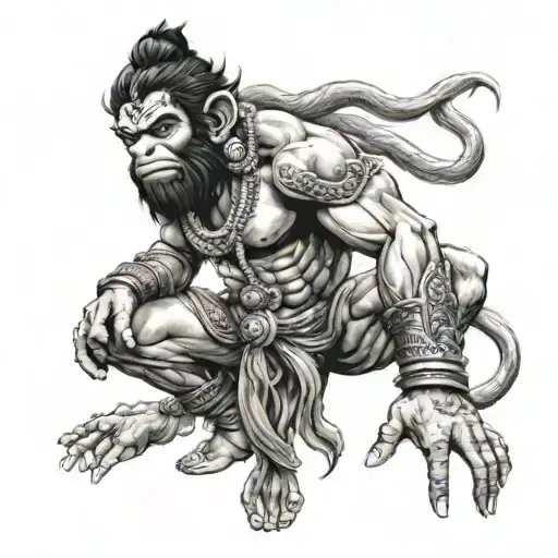 Heroic angry Hanuman with his gada   tattoo design idea