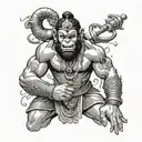 Heroic angry Hanuman with his gada   tattoo design idea