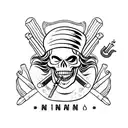 A skeleton with a mohawk, in a leather jacket with the symbol of anarchy, smokes a cigarette. tattoo design idea