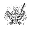 A skeleton with a mohawk, in a leather jacket with the symbol of anarchy, smokes a cigarette. tattoo design idea