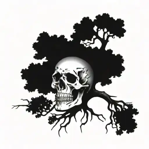 tree and skull tattoo design idea