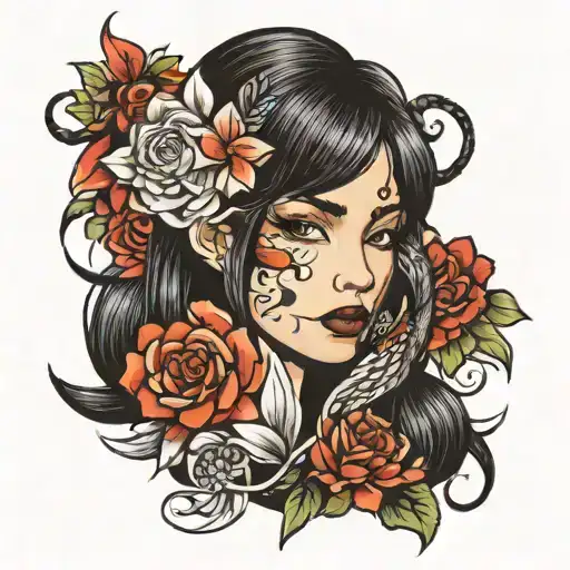 straight black hair tattoo design idea