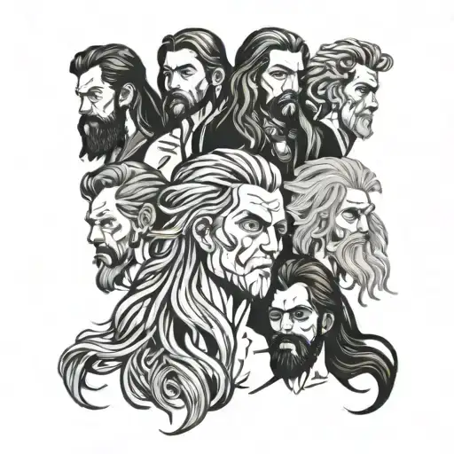 four guys with super long hair tattoo design idea