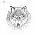 A serene night scene of a lone wolf howling at the moon in a Japanese garden tattoo design idea