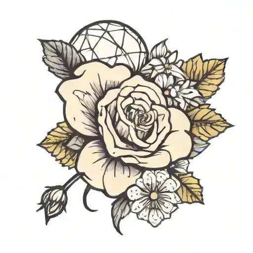 honeycombs and violets and asters one rose tattoo design idea
