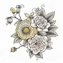 honeycombs and violets and asters one rose tattoo design idea