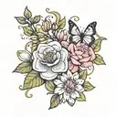 honeycombs and violets and asters one rose tattoo design idea