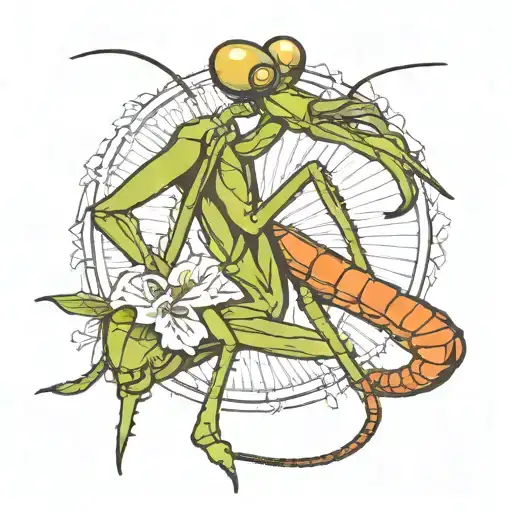 praying mantis eating person tattoo design idea