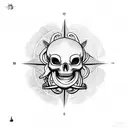 right arm sleeve with octopus compass skull time ocean nature Pirat realistic black and white  tattoo design idea