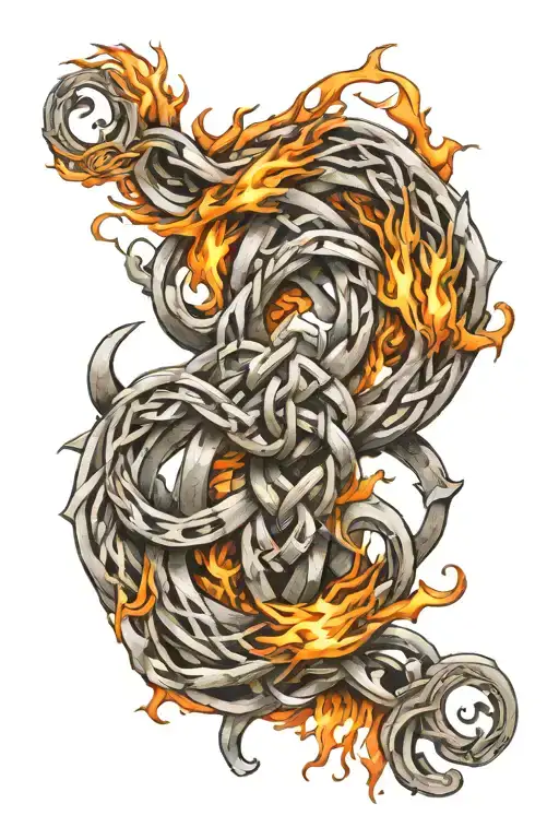 Celtic knot surrounded by flames tattoo design idea