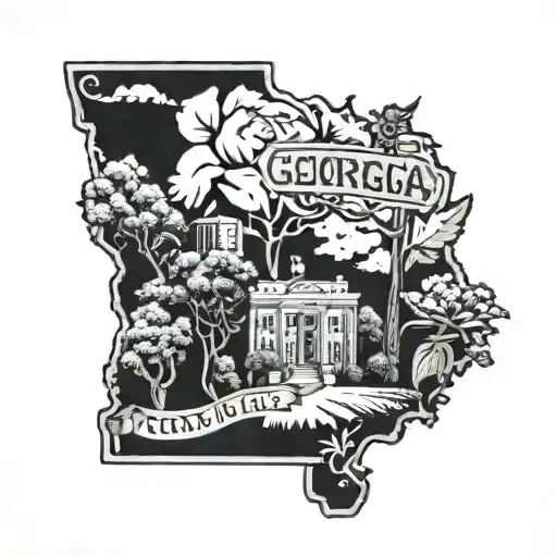 State of Georgia with street sign Warner Robins through it and cotton plant tattoo design idea