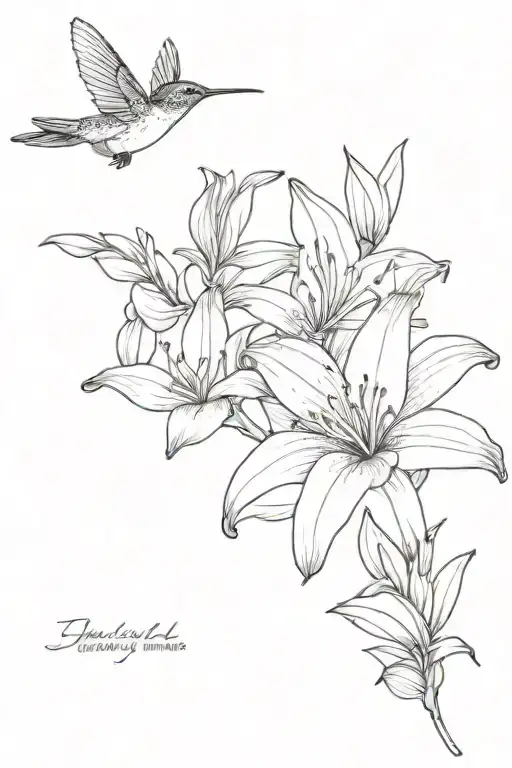 hummingbird lily flower tattoo design idea