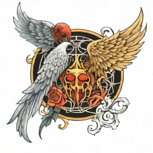 angel and demon wings Under a Tori tattoo design idea