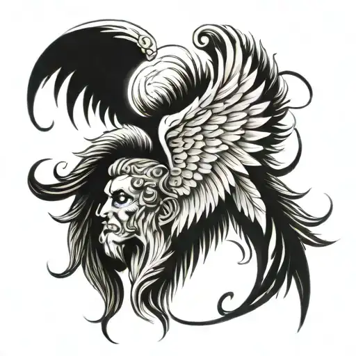 an angel's wing and a demon's wing at the neck tattoo design idea