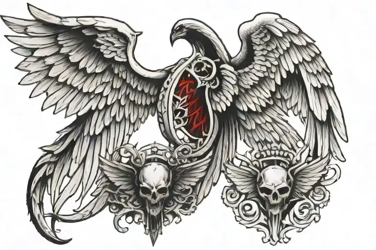 one open angel's wing and one open demon's wing tattoo design idea